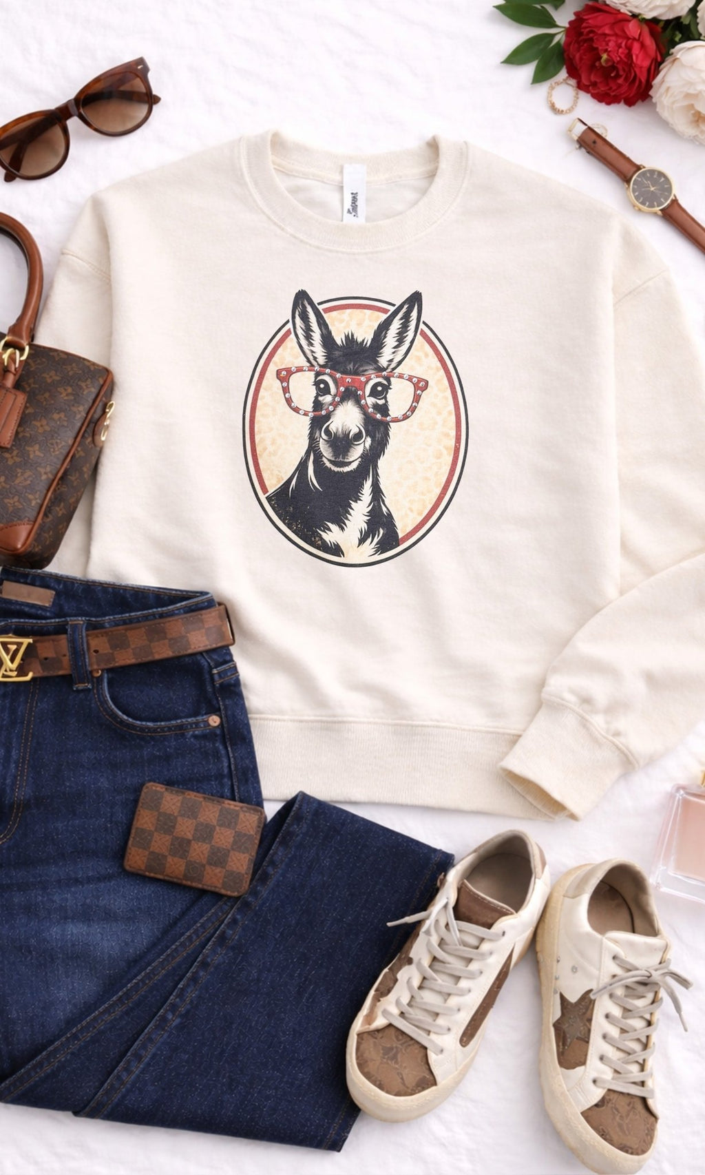 Donkey with Rhinestone Specs Graphic Sweatshirt - Che Cose Belle