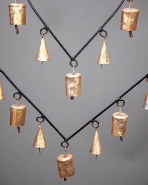 Double Heart Chime hanging brass bells for wall decor - Che Cose Belle