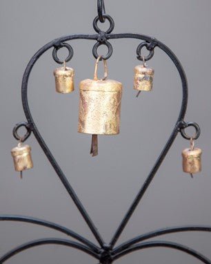 Double Heart Chime hanging brass bells for wall decor - Che Cose Belle