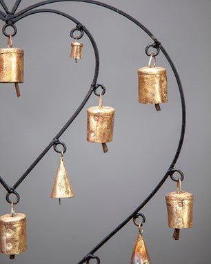 Double Heart Chime hanging brass bells for wall decor - Che Cose Belle