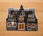 Haunted House Beaded Placemat – Handmade Halloween Table Mat – Spooky Ghost Cat Decor – Gothic Fall Dining Accent