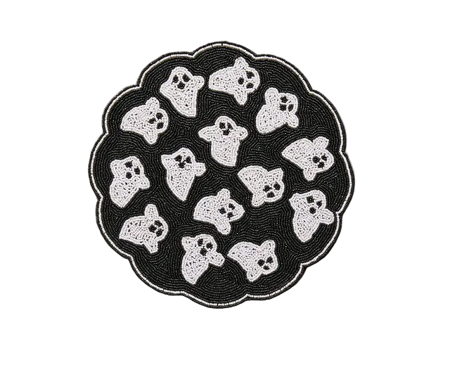 Handmade Beaded Ghost Placemat Halloween Table Decor Spooky Bead Table Mat Cute Ghost Centerpiece Goth Holiday Decoration