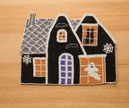 Haunted House Beaded Placemat Velvet Backing Handmade Halloween Table Decor Spooky Black Cat Ghost Mat Holiday Centerpiece