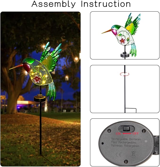 dreamysoul Outdoor Solar Garden Lights, Metal Hummingbird Garden Stake Lights for Outdoor Garden Patio Yard Pathway - Che Cose Belle