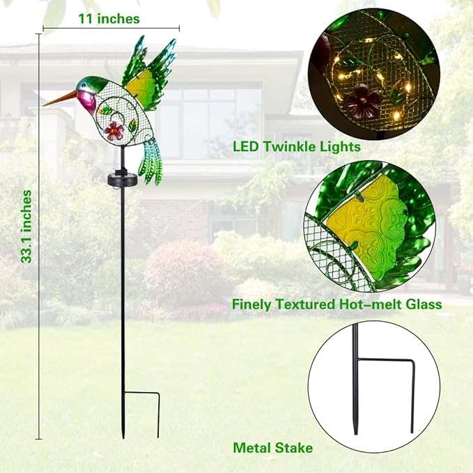 dreamysoul Outdoor Solar Garden Lights, Metal Hummingbird Garden Stake Lights for Outdoor Garden Patio Yard Pathway - Che Cose Belle