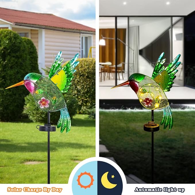 dreamysoul Outdoor Solar Garden Lights, Metal Hummingbird Garden Stake Lights for Outdoor Garden Patio Yard Pathway - Che Cose Belle