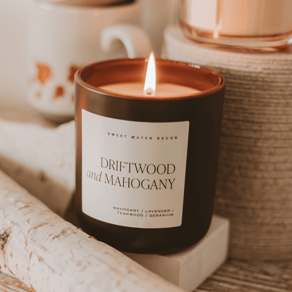 Driftwood and Mahogany Soy Candle - Brown Matte Jar - 15 oz - Che Cose Belle
