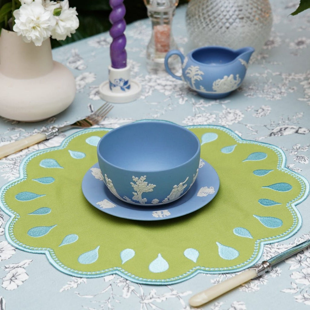 DROPLET GREEN ROUND FABRIC PLACEMAT (Set Of 4) - Che Cose Belle