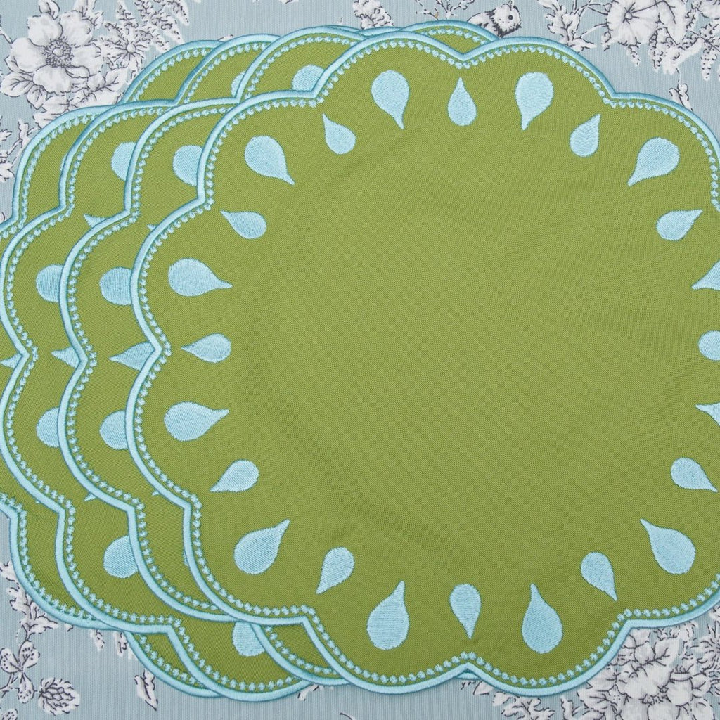DROPLET GREEN ROUND FABRIC PLACEMAT (Set Of 4) - Che Cose Belle