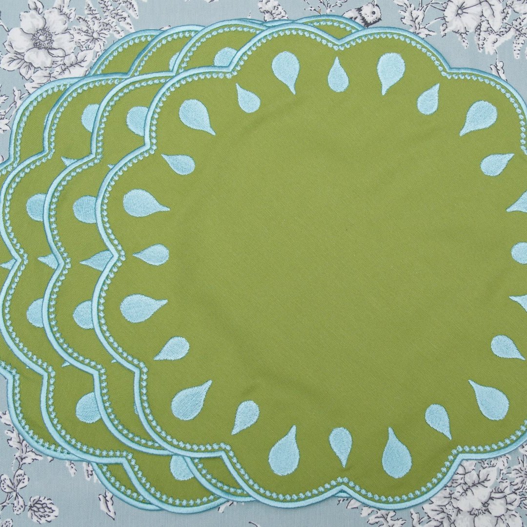 DROPLET GREEN ROUND FABRIC PLACEMAT (Set Of 4) - Che Cose Belle