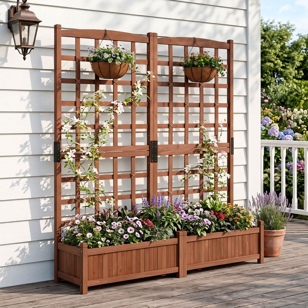 Dual Raised Garden Bed with Trellis and Drainage Holes - Che Cose Belle