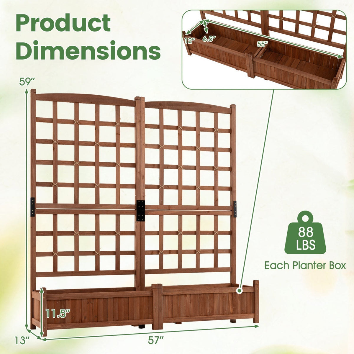 Dual Raised Garden Bed with Trellis and Drainage Holes - Che Cose Belle