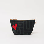 XLarge Convertible Pouch - Safari Kuba with Beaded Red Heart with Medium Leather Strap