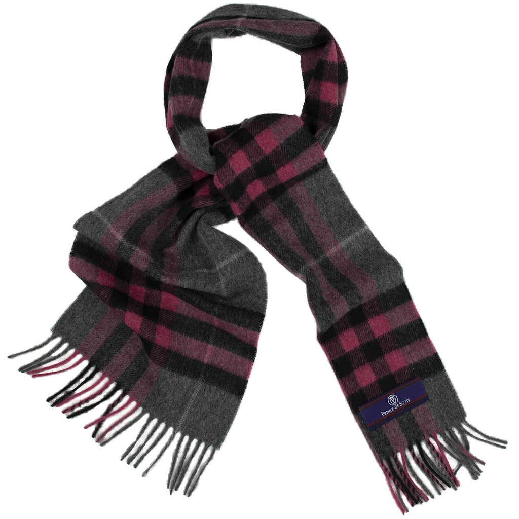 Heritage Plaid Fringed Merino Wool Scarf - Cambridge Grey