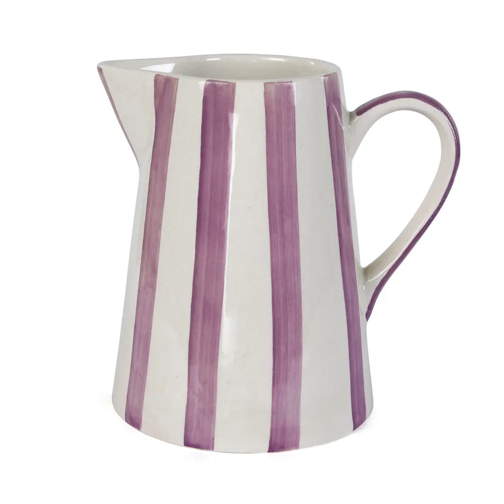 Ceramic Stripe  Pitcher, Purple- 8.25 x 8.25 x 8 Inches