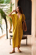 Madella Hand Dyed Kaftan Dress in Lemongrass