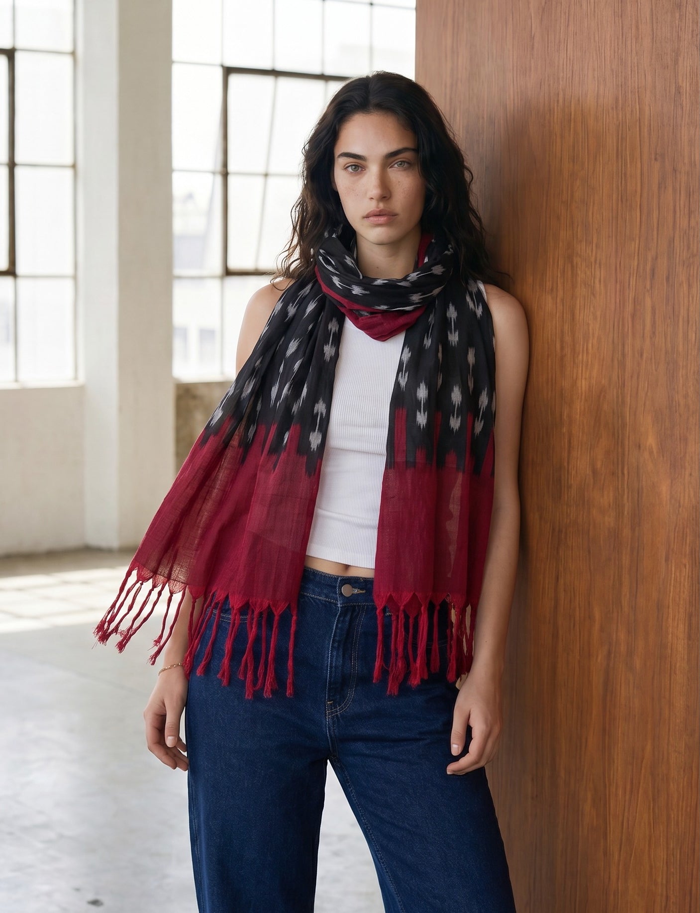 Apple & Black Ikat Scarf