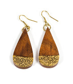 Earth and Fire Teardrop Earrings - Wood, Etched Brass - Che Cose Belle