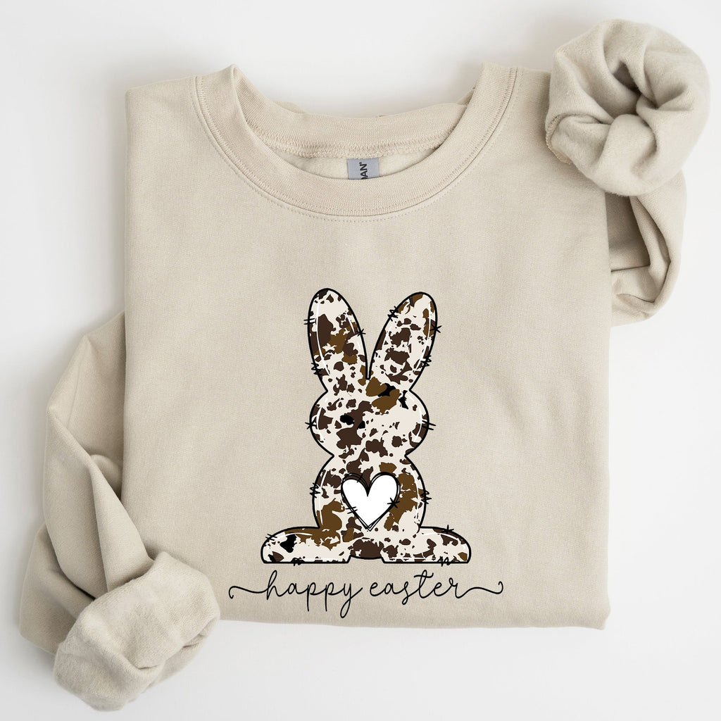 Easter Bunny, Happy Easter Rabbit, Cow Print Sweatshirt - Che Cose Belle