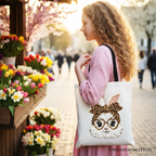 Easter Bunny Leopard Bow Tote Bag, Coquette Printed Faux Embroidery Girly Spring Gift Shopper - Che Cose Belle