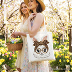 Easter Bunny Leopard Bow Tote Bag, Coquette Printed Faux Embroidery Girly Spring Gift Shopper - Che Cose Belle