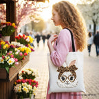 Easter Bunny Leopard Bow Tote Bag, Coquette Printed Faux Embroidery Girly Spring Gift Shopper - Che Cose Belle