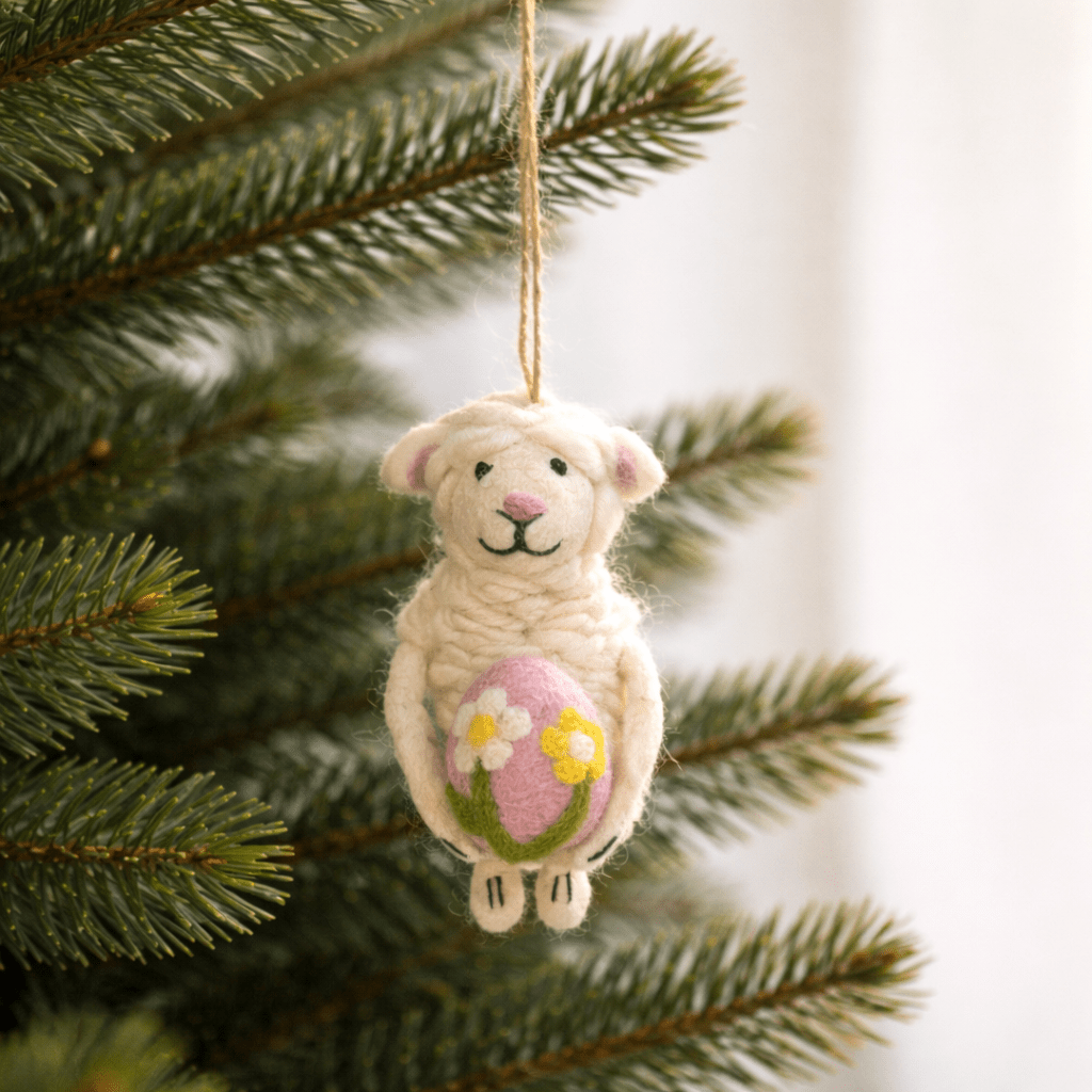 Easter Sheep Holding an Easter Egg Ornament - Che Cose Belle