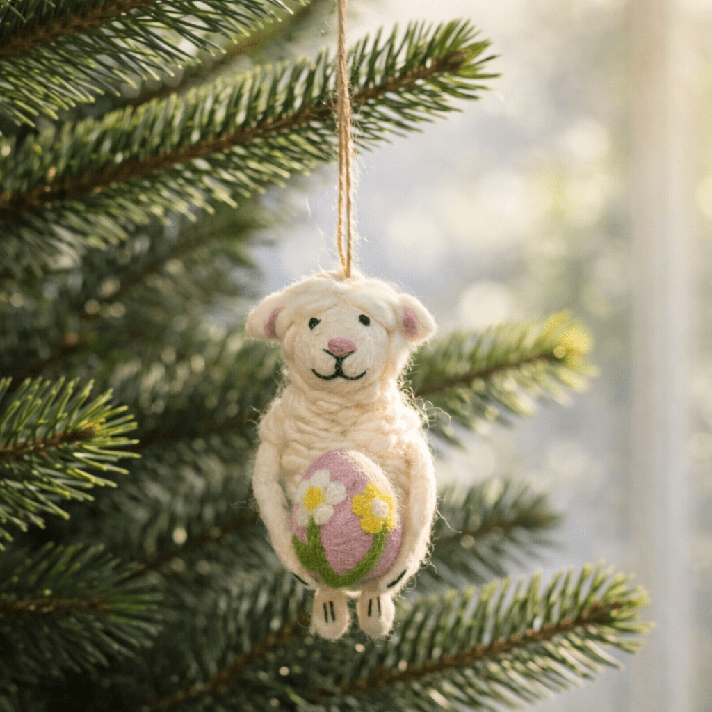 Easter Sheep Holding an Easter Egg Ornament - Che Cose Belle