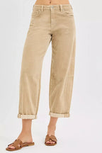 RISEN High Rise Crop Barrel Cordurory Pants