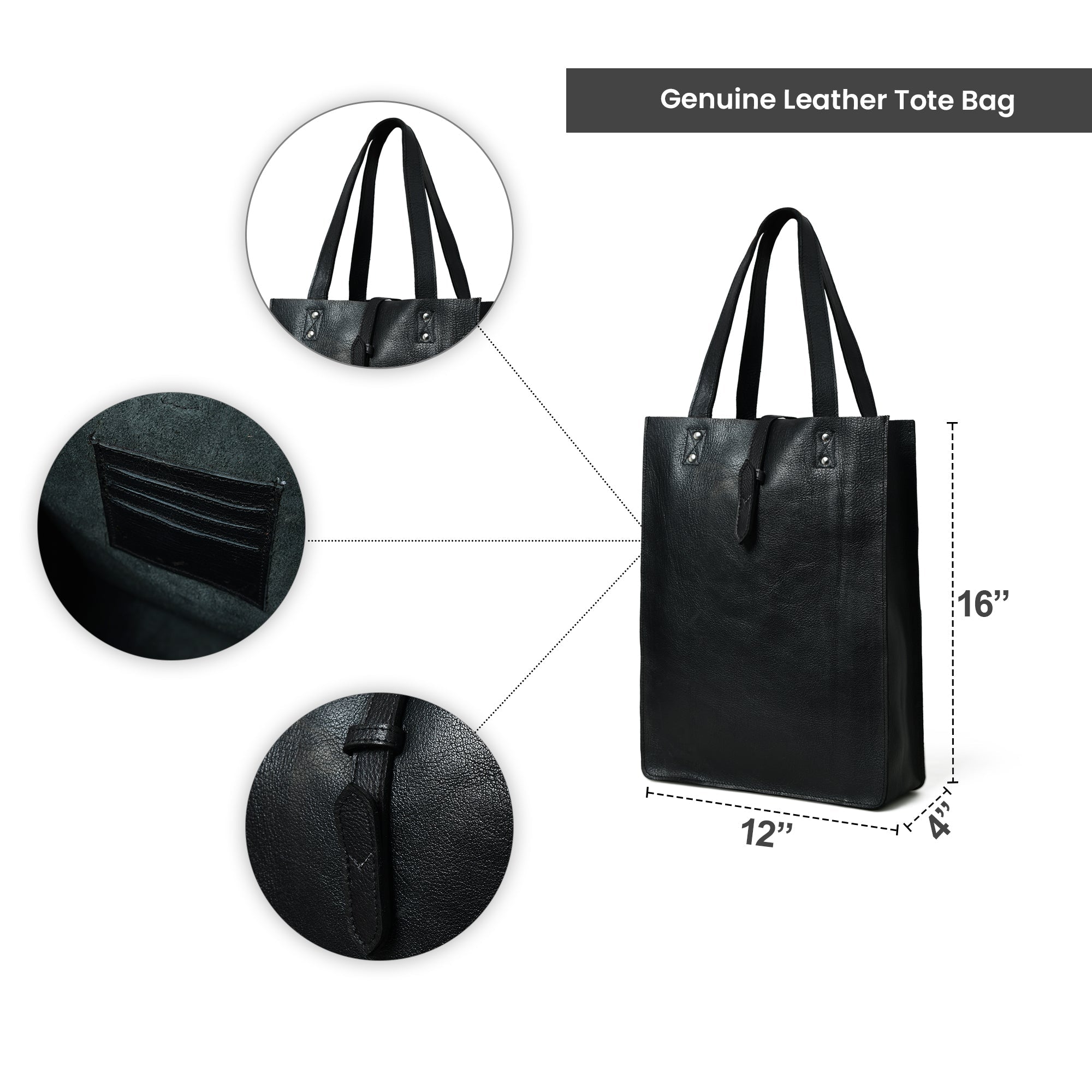 Ebony Elegance Leather Tote - Che Cose Belle