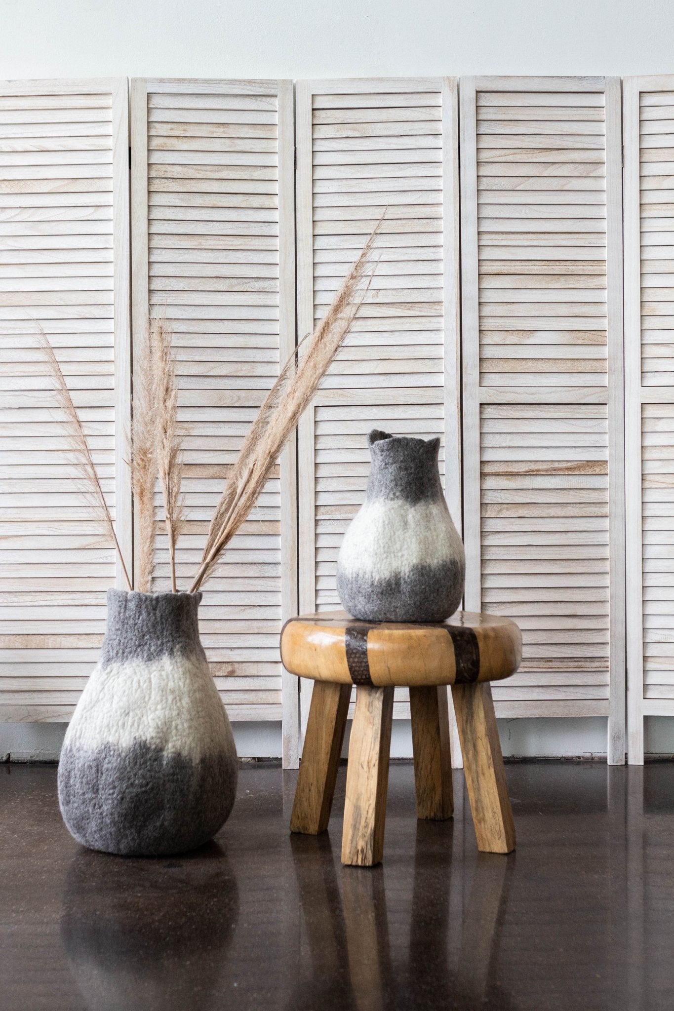 Eclipse Charcoal and Ivory Wool Gourd Basket - Che Cose Belle