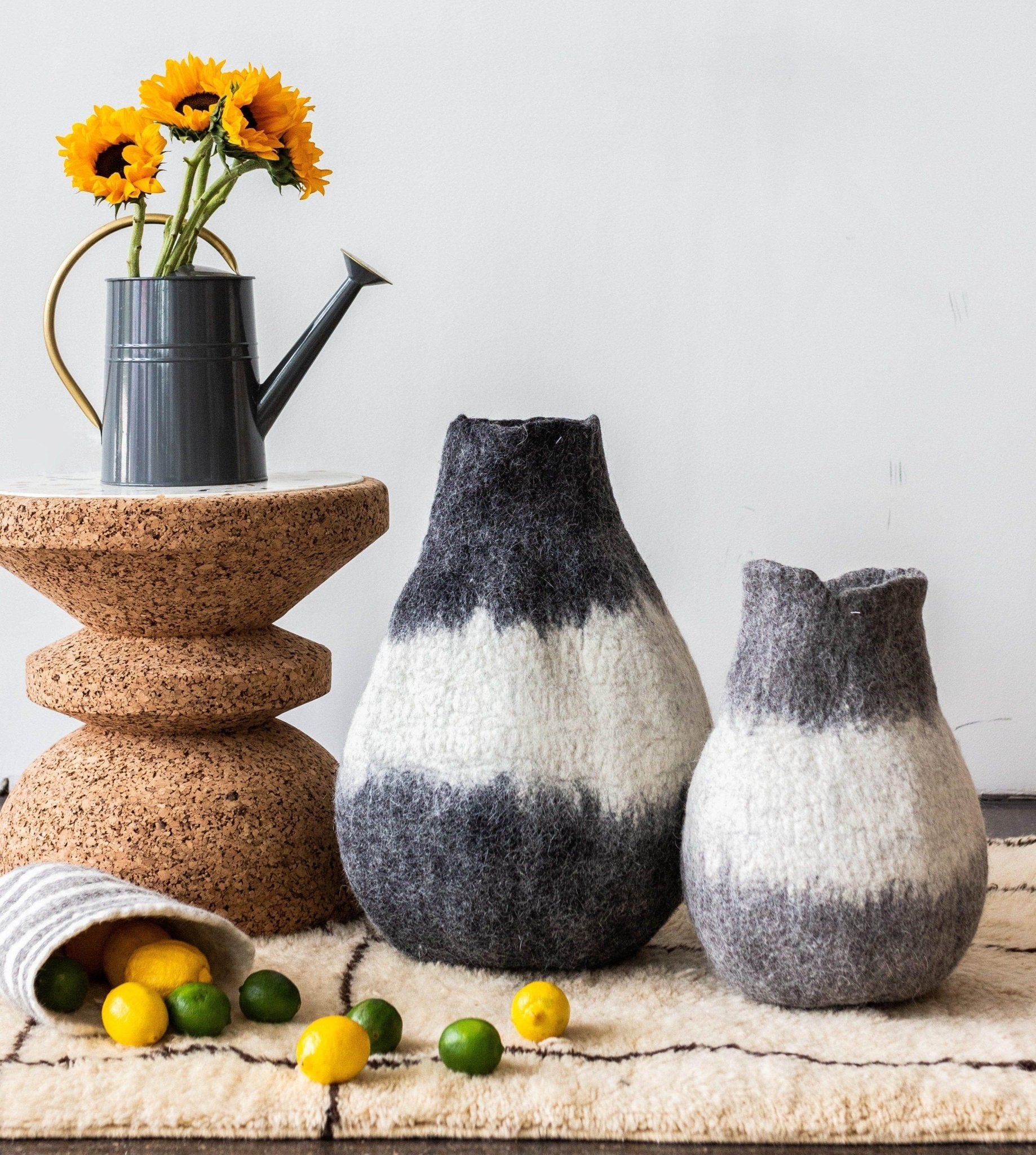 Eclipse Charcoal and Ivory Wool Gourd Basket - Che Cose Belle
