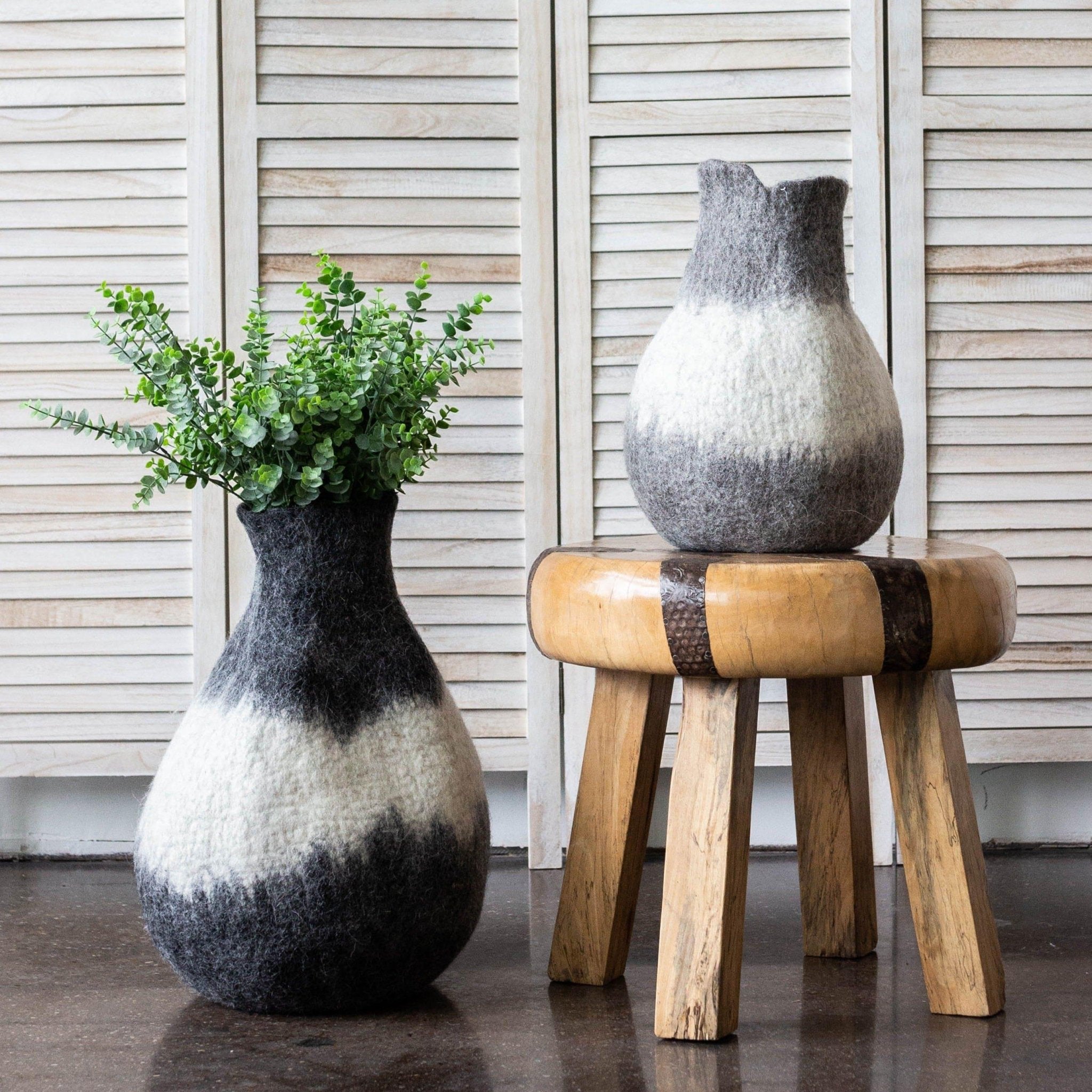 Eclipse Charcoal and Ivory Wool Gourd Basket - Che Cose Belle