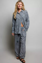 POL Tassel Drawstring Embroidered Wide Leg Woven Pants