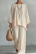 Women's Velvet Batwing Cape-Sleeve Poncho Tunic & Wide-Leg Pants Set