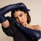 Elena (navy) - Italian silk lined 16-button length leather opera gloves - Che Cose Belle