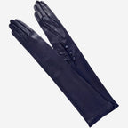 Elena (navy) - Italian silk lined 16-button length leather opera gloves - Che Cose Belle