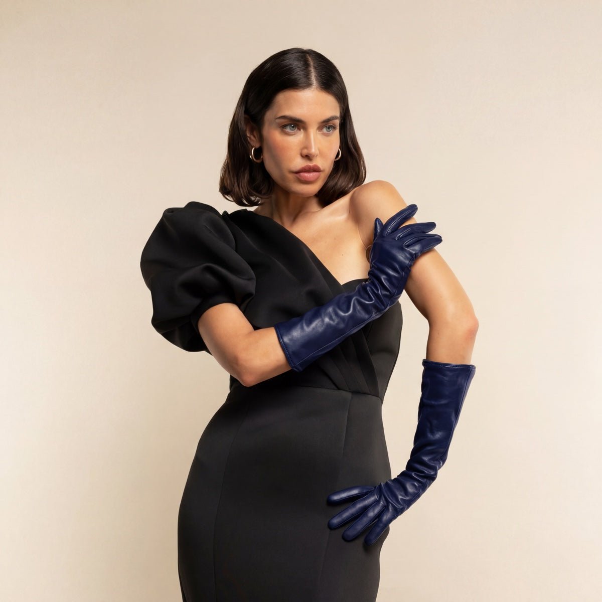 Elena (navy) - Italian silk lined 8-button length leather opera gloves - Che Cose Belle