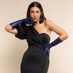 Elena (navy) - Italian silk lined 8-button length leather opera gloves - Che Cose Belle