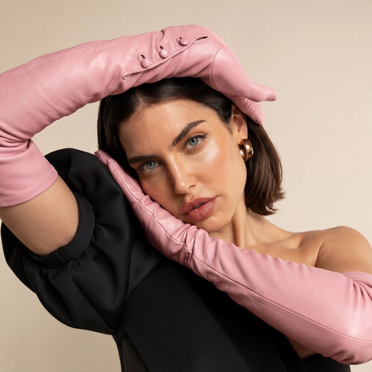 Elena (pink) - Italian silk lined 16-button length leather opera gloves - Che Cose Belle
