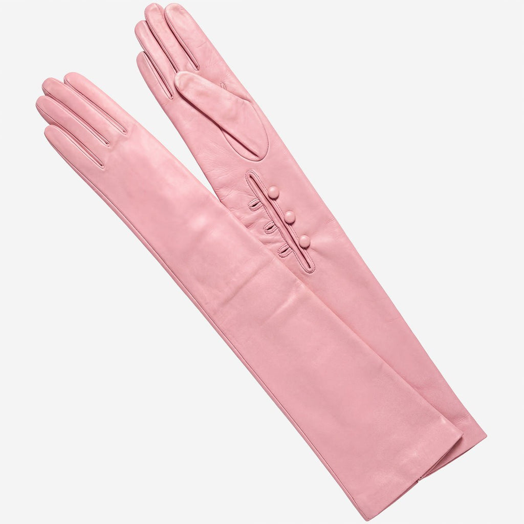 Elena (pink) - Italian silk lined 16-button length leather opera gloves - Che Cose Belle