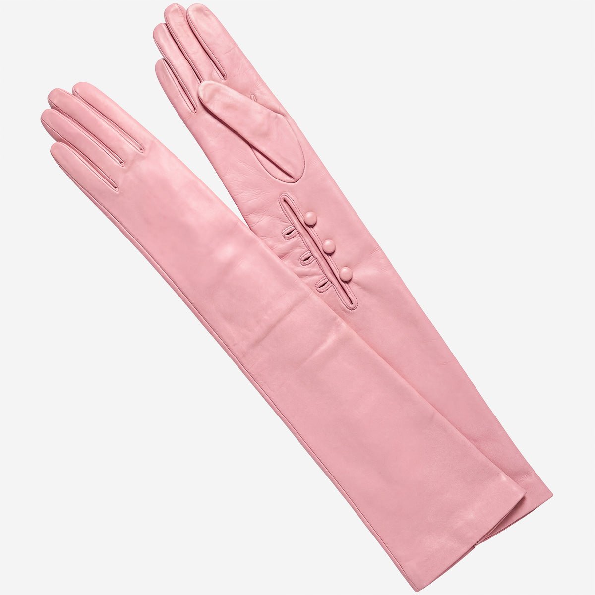 Elena (pink) - Italian silk lined 16-button length leather opera gloves - Che Cose Belle