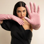 Elena (pink) - Italian silk lined 16-button length leather opera gloves - Che Cose Belle
