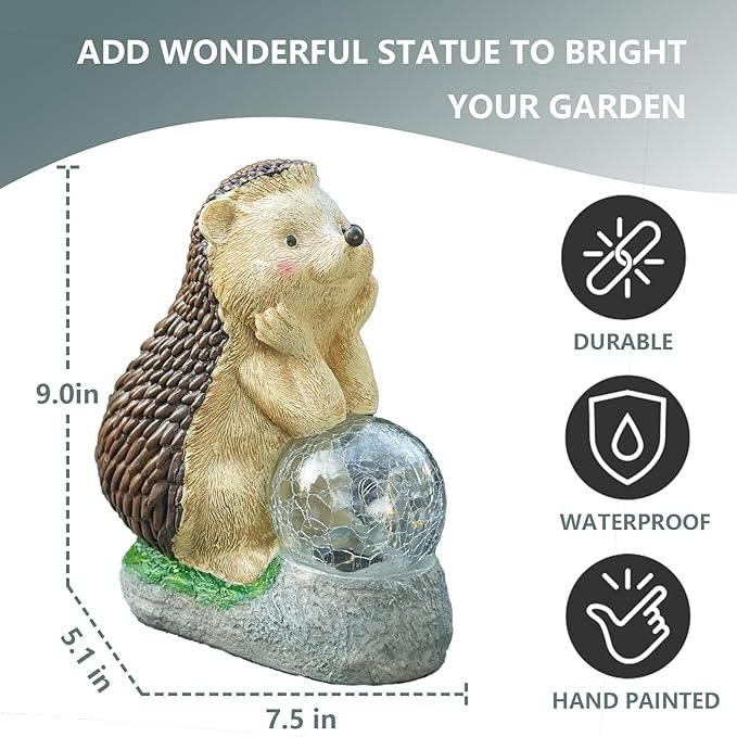 Elenon Hedgehog Decor Solar Lights Statue, Garden Figurines Outdoor Decorative, Yard Art Sculptures & Statues for Patio Yard Pathway - Che Cose Belle