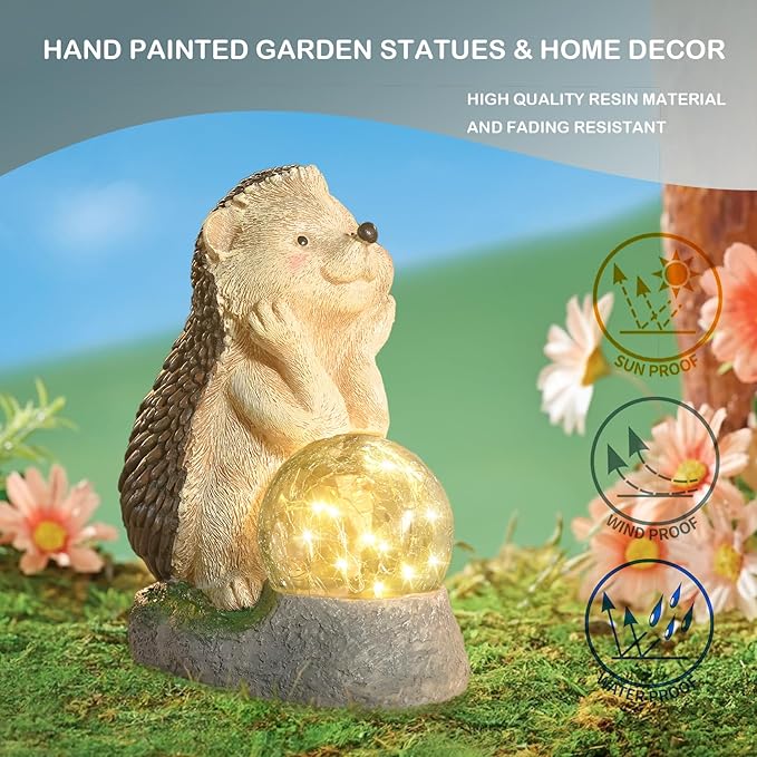 Elenon Hedgehog Decor Solar Lights Statue, Garden Figurines Outdoor Decorative, Yard Art Sculptures & Statues for Patio Yard Pathway - Che Cose Belle