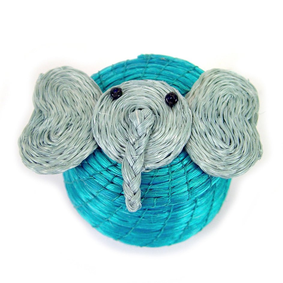 Elephant Lidded Basket - Turquoise Blue - Che Cose Belle