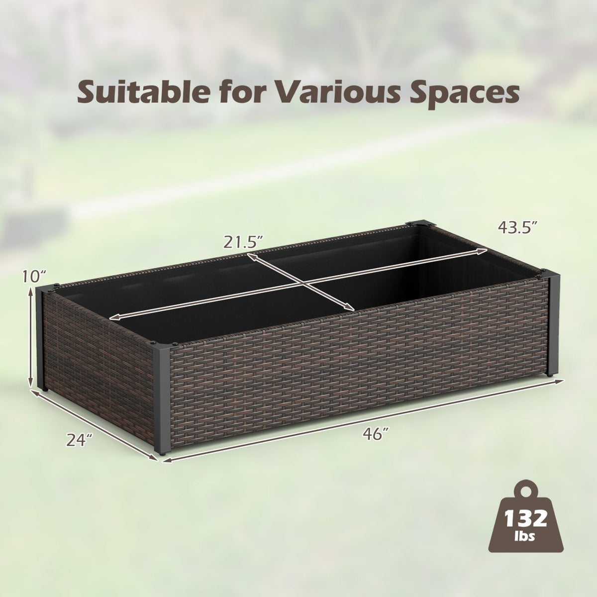 Elevated Raised Garden Bed with PE Rattan - 46" x 24" - Che Cose Belle