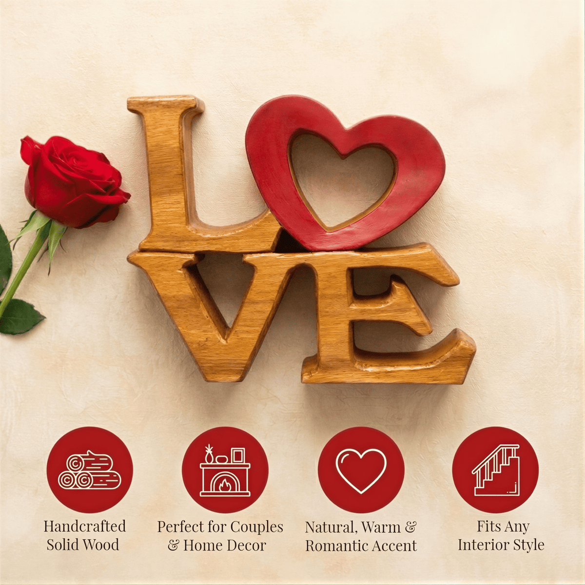 Elmija Enduring Love – Hand-Carved Wooden Sculpture, Handmade Decorative Home Art - Che Cose Belle
