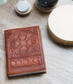 Embossed Brown Leather Moon Phase 5x7 Journal - Refillable Cruelty-Free - Che Cose Belle