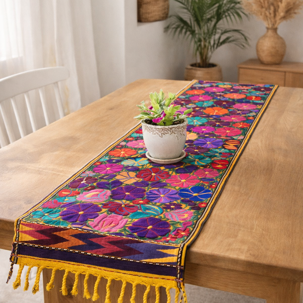 Embroidered Floral Multicolor Table Runner – Fair Trade Guatemalan Textile - Che Cose Belle